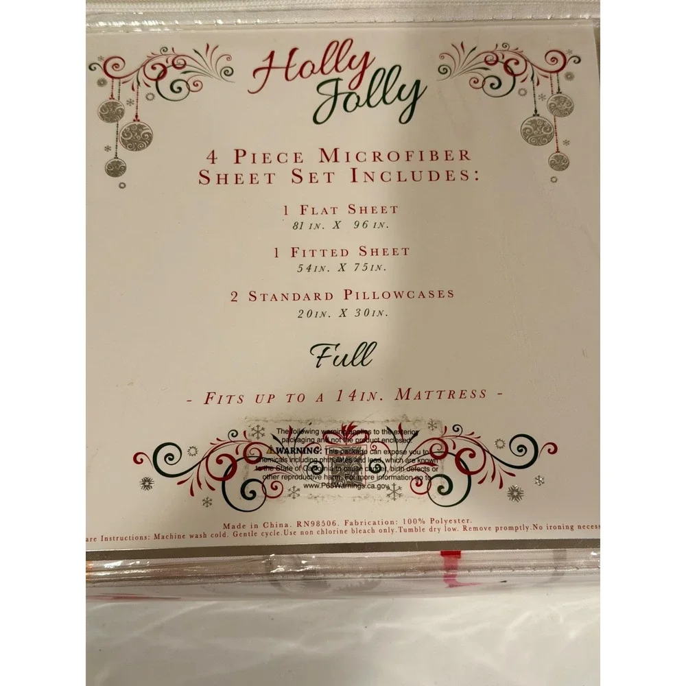 NWT Holly Jolly Christmas Flamingo Sheet Set Full 4pc Microfiber Bedding Holiday